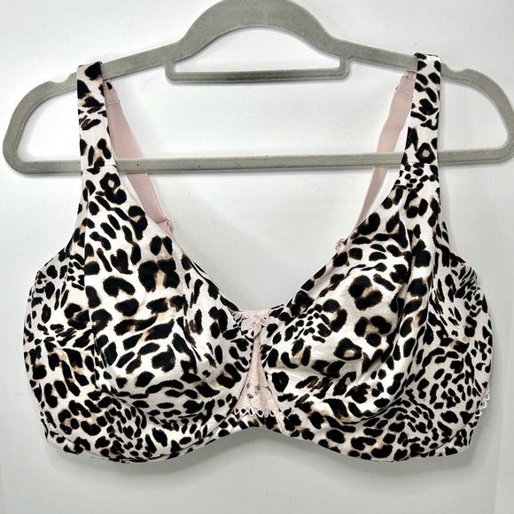 Cacique Other - Cacique Lane Bryant Unlined Full Coverage Leopard Print Pink Lace Bra 42G